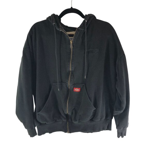 Dickies Mens Black Full-Zip Hoodie Drawstring Pockets Thermal Lined XL - Picture 1 of 4